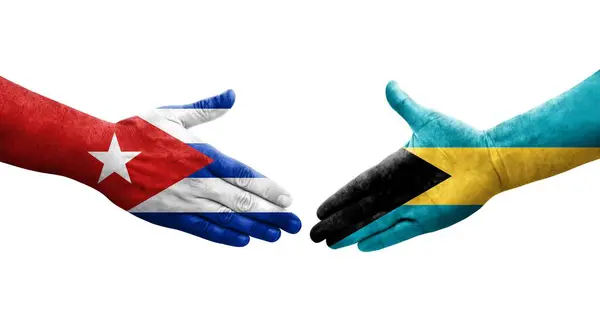 Рукостискання Між Багамськими Островами Кубою Намальоване Руках Ізольоване Прозоре Зображення — стокове фото
