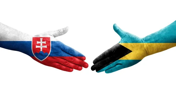 Handshake Bahamas Slovakia Flags Painted Hands Isolated Transparent Image — Stock Photo, Image