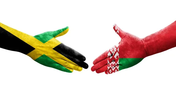 Рукопожатие Между Флагом Беларуси Ямайки Нарисованное Руках Изолированное Прозрачное Изображение — стоковое фото