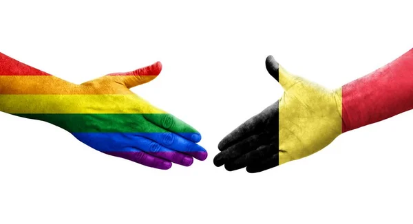 比利时和男女同性恋 双性恋和变性者的握手旗帜手绘 孤立透明的图像 — 图库照片