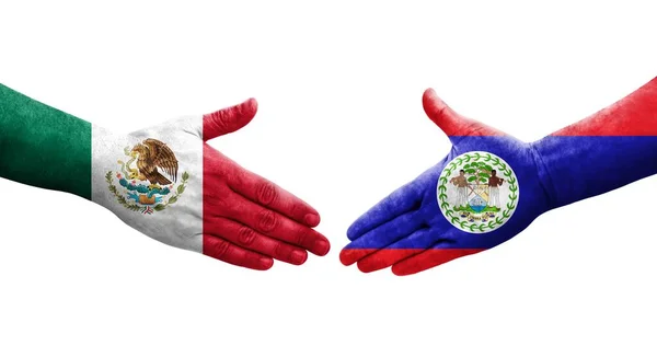 伯利兹和墨西哥之间的握手 手绘国旗 孤立透明的图像 — 图库照片