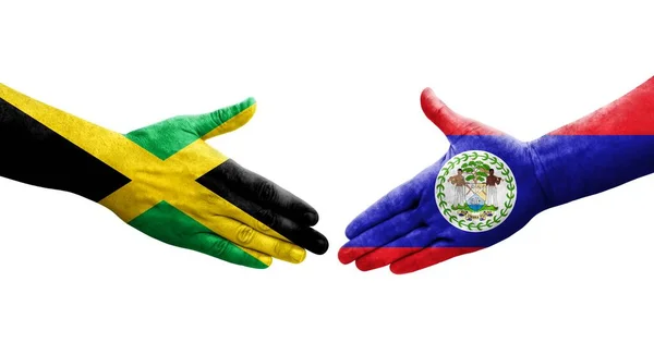 Handshake Belize Jamaica Flags Painted Hands Isolated Transparent Image — Stock Photo, Image