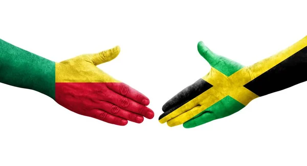 자메이카 의기를 손으로 악수하는 — 스톡 사진