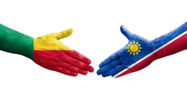 Benin ve Namibya bayrakları arasında el sıkışma, izole şeffaf görüntü.