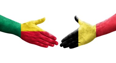 Benin ve Belçika bayrakları arasında el sıkışma, izole şeffaf görüntü.