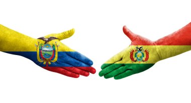 Ellerine bolivya ve Ekvador bayrakları arasında el sıkışma, izole şeffaf görüntü.
