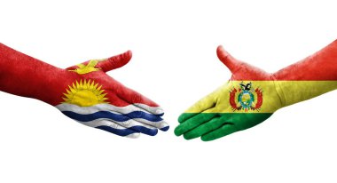 Ellere bolivya ve Kiribati bayrakları arasında el sıkışma, izole şeffaf görüntü.