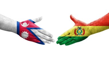 Ellere bolivya ve Nepal bayrakları arasında el sıkışma, izole şeffaf görüntü.