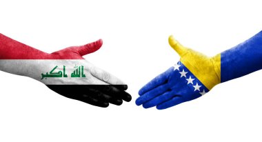 Bosna ve Irak bayrakları arasında el sıkışma, izole şeffaf görüntü.