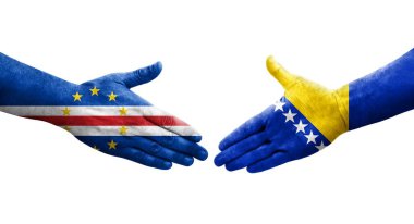 Bosna ve Cape Verde bayrakları arasında el sıkışma, izole şeffaf görüntü.