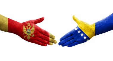 Bosna-Karadağ bayrakları arasında el sıkışma, izole şeffaf görüntü.