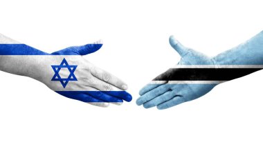 Botsvana ve İsrail bayrakları arasındaki el sıkışma, izole şeffaf görüntü.