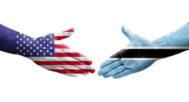 Botswana ve ABD bayrakları arasındaki el sıkışma, izole şeffaf görüntü.