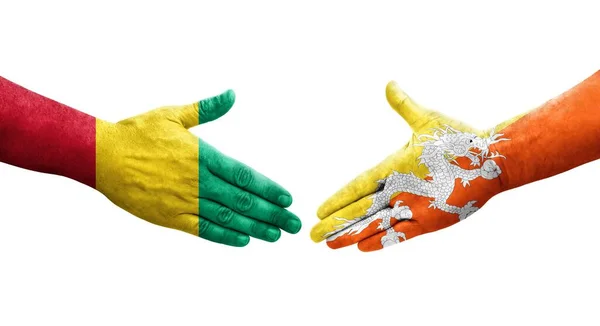 Handshake Bhutan Guinea Flags Painted Hands Isolated Transparent Image — Stock Photo, Image