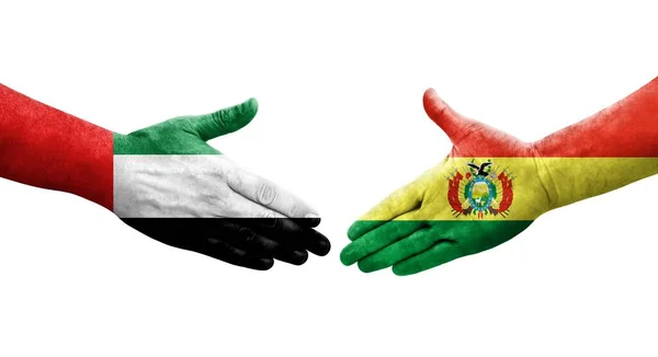 ボリビアとアラブ首長国連邦の国旗を手描きで握手し 透明感を出す — ストック写真