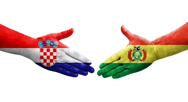 Рукостискання Між Болівією Хорватськими Прапорами Намальоване Руках Ізольоване Прозоре Зображення — стокове фото