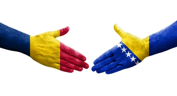 Handshake Bosnia Chad Flags Painted Hands Isolated Transparent Image — Stock Photo, Image