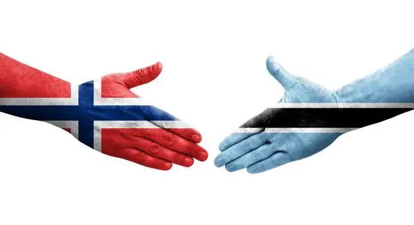 博茨瓦纳和挪威之间握手 手绘国旗 孤立透明的图像 — 图库照片