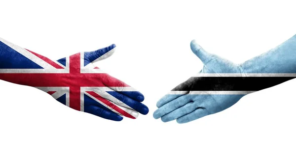 Handshake Entre Botsuana Reino Unido Bandeiras Pintadas Mãos Imagem Transparente — Fotografia de Stock