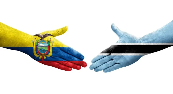 Handshake Botswana Ecuador Flags Painted Hands Isolated Transparent Image — Stock Photo, Image