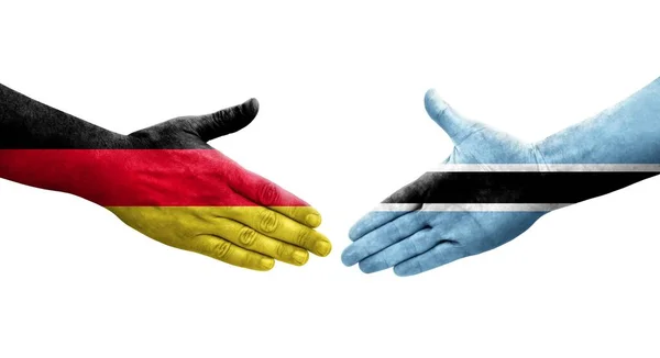 Aperto Mão Entre Botsuana Alemanha Bandeiras Pintadas Mãos Imagem Transparente — Fotografia de Stock