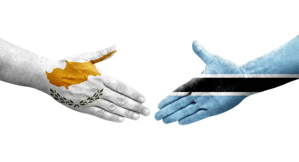 Aperto Mão Entre Botsuana Chipre Bandeiras Pintadas Mãos Imagem Transparente — Fotografia de Stock