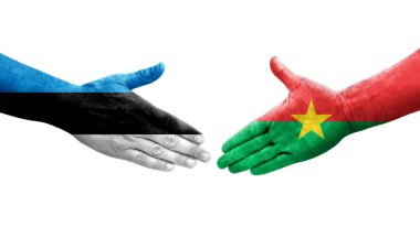 Burkina Faso ile Estonya bayrakları arasındaki el sıkışma, izole şeffaf görüntü.