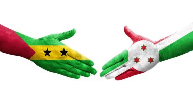 Burundi ve Sao Tome ve Principe bayrakları arasındaki tokalaşma..