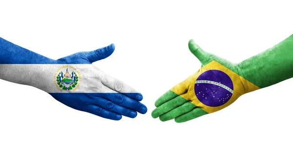巴西和萨尔瓦多国旗之间的握手 孤立透明的图像 — 图库照片