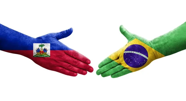 巴西和海地之间的握手手绘国旗 孤立透明的形象 — 图库照片