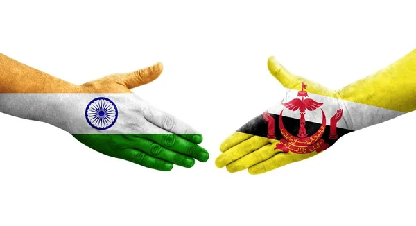 文莱和印度之间握手 手绘国旗 孤立透明的图像 — 图库照片