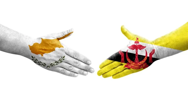 Handshake Brunei Cyprus Flags Painted Hands Isolated Transparent Image — Stock Photo, Image