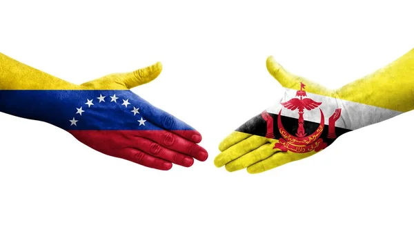 Handshake Brunei Venezuela Flags Painted Hands Isolated Transparent Image — Stock Photo, Image