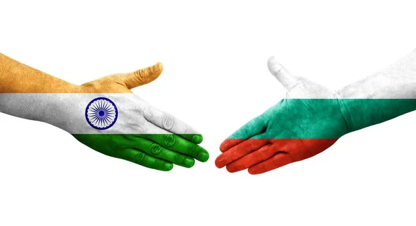 保加利亚和印度之间握手 手绘国旗 孤立透明的形象 — 图库照片