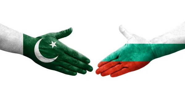 保加利亚和巴基斯坦的国旗手绘握手 孤立透明的图像 — 图库照片