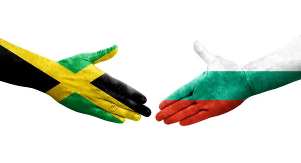 Рукопожатие Между Болгарией Ямайкой Нарисованное Руках Изолированное Прозрачное Изображение — стоковое фото