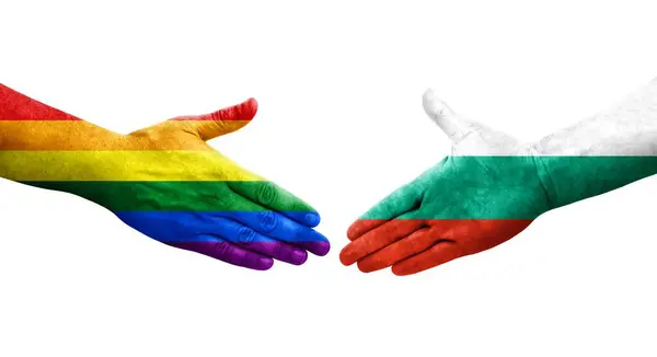 保加利亚和男女同性恋 双性恋和变性者的握手旗帜手绘 孤立透明的图像 — 图库照片