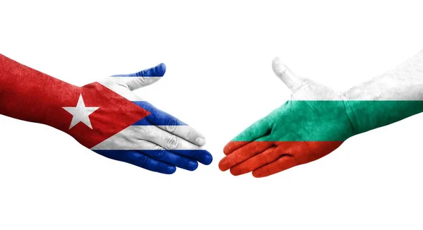Aperto Mão Entre Bulgária Cuba Bandeiras Pintadas Mãos Imagem Transparente — Fotografia de Stock