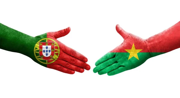 Händedruck Zwischen Den Flaggen Burkina Fasos Und Portugals Auf Die — Stockfoto