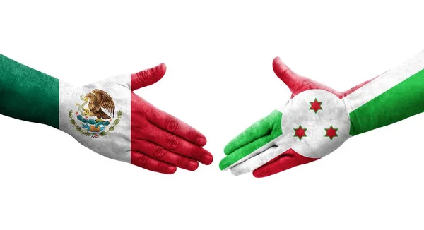 布隆迪和墨西哥的国旗手绘握手 孤立透明的形象 — 图库照片