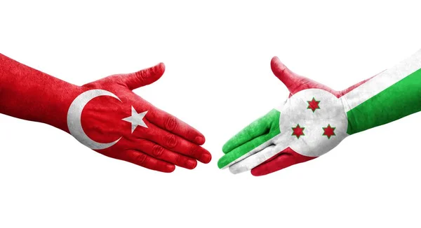 布隆迪和土耳其的国旗手绘握手 孤立透明的形象 — 图库照片