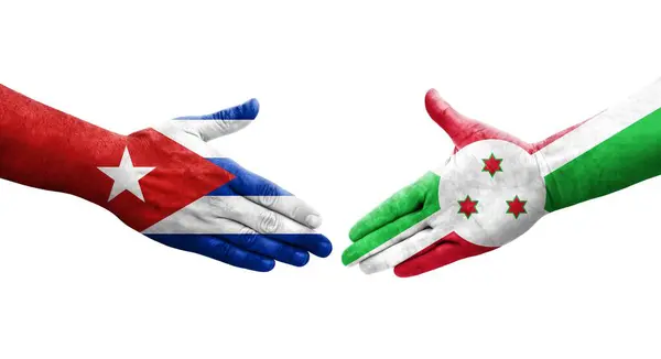 Рукостискання Між Бурунді Кубою Намальоване Руках Ізольоване Прозоре Зображення — стокове фото