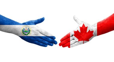 Kanada ve El Salvador bayrakları arasında el sıkışma, izole şeffaf görüntü.