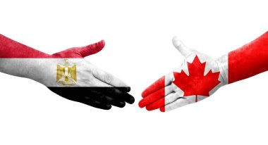 Kanada ve Mısır bayrakları arasında el sıkışma, izole şeffaf görüntü.