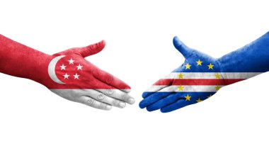 Cape Verde ile Singapur bayrakları arasında el sıkışma, izole şeffaf görüntü.