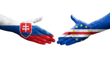 Cape Verde ile Slovakya bayrakları arasında el sıkışma, izole şeffaf görüntü.