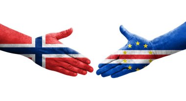Cape Verde ile Norveç bayrakları arasında el sıkışma, izole şeffaf görüntü.