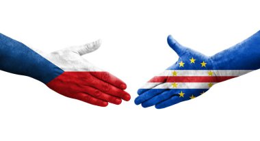 Cape Verde ve Çek bayrakları arasında el sıkışma, izole şeffaf görüntü.