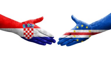 Cape Verde ile Hırvatistan bayrakları arasındaki el sıkışma, izole şeffaf görüntü.