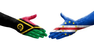 Cape Verde ile Vanuatu bayrakları arasındaki el sıkışma, izole şeffaf görüntü.